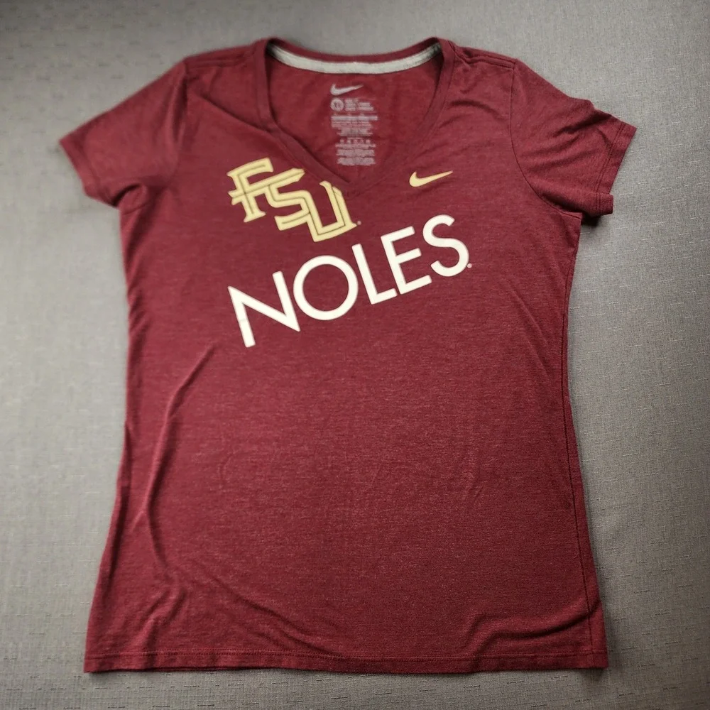 Nike Florida State Seminoles FSU V Neck T Shirt Burgundy Gold Noles XL Slim Fit